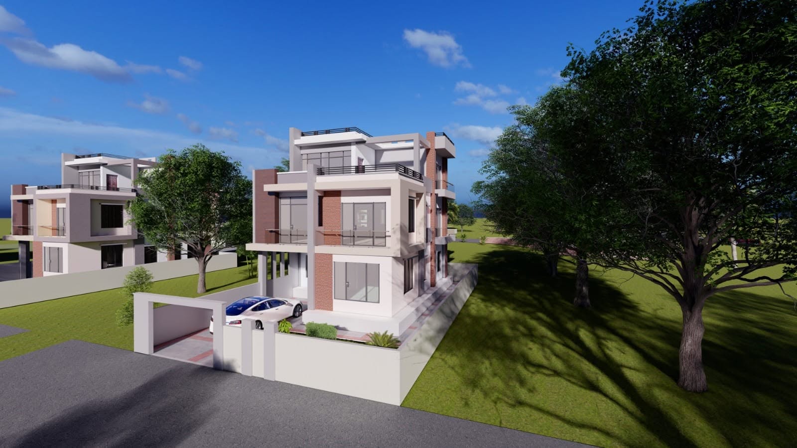 Modern three-storey home designed by Bhishma Builders